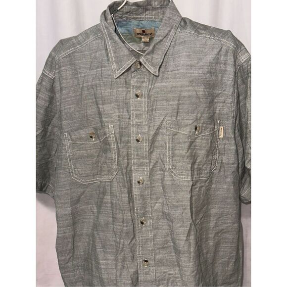 Nice Woolrich Short Sleeve Static Heathered Gray/grreen Button Down Shirt Men’s - Picture 2 of 7